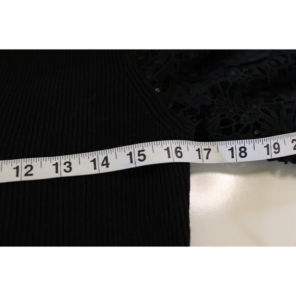 NWT French Connection Black Loa Joss Sequin Balloon Lace Sleeve V Neck Sweater - Picture 2 of 11